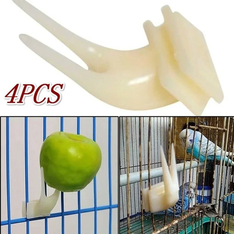 Accesorios de alimentación para mascotas, 4 piezas, aves, loros, tenedor de fruta, soporte de plástico para comida, suministros para mascotas - imagen 2