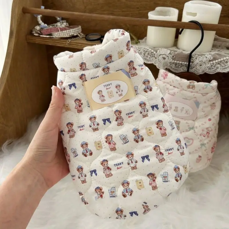 Winter Warm Cute Pet Dog Clothes Print High Neck Jackets Dog Parkas Pet Vest Cute Schnauzer Teddy Bear Cat Vest Puppy Clothing - imagen 4