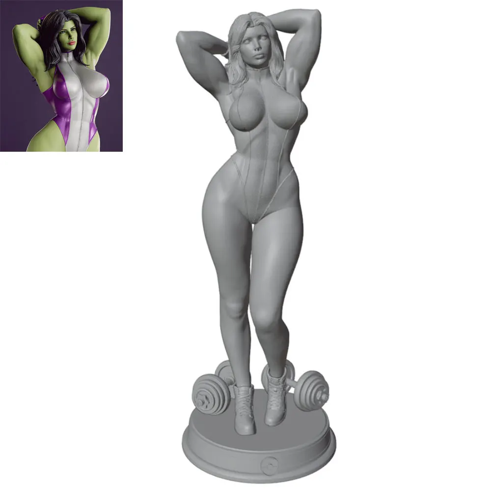 Kit miniatura resina 3D de chica fitness – Figura gris DIY sin montar