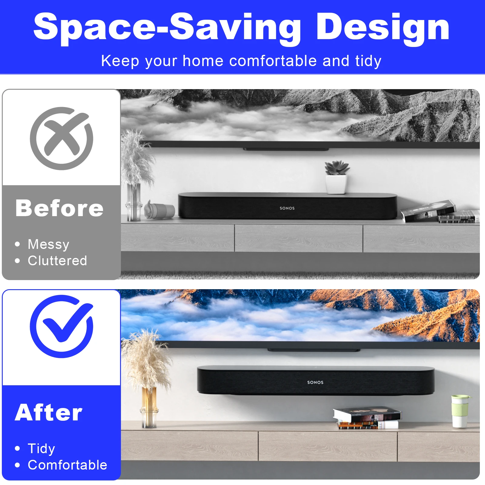 Soportes universales para altavoces de montaje en pared, barra de sonido para Sonos Beam, soporte de montaje en pared Compatible con decoración para el hogar y la sala de estar, duradero - imagen 4