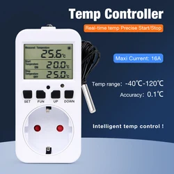 Termostato digital con enchufe europeo y sonda – Control de temperatura programable