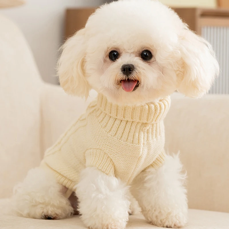 Ropa para perros a la moda, suéter clásico de punto liso para perros, suéter de invierno con cuello alto para cachorros, jerséis suaves y cálidos para gatos, suéteres para mascotas, suministros para perros - imagen 3