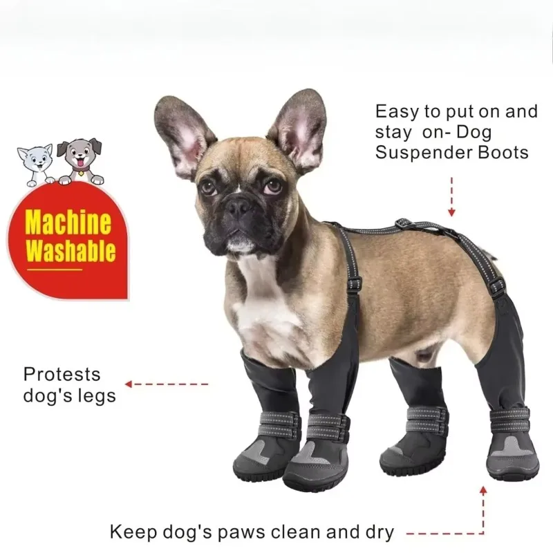 Botas con tirantes para perros, botas altas para perros, antideslizantes y impermeables para otoño, zapatos para perros, mallas para invierno, nieve, lluvia, senderismo, Protector de patas - imagen 2
