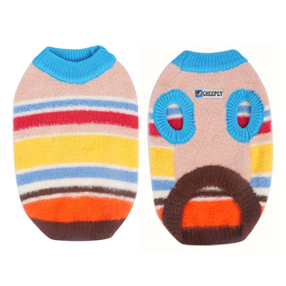 Suéteres de arcoíris para perros, suéteres suaves y cálidos de imitación de visón para mascotas, traje de otoño e invierno para perros pequeños, prendas de punto para cachorros, ropa bonita para gatos - imagen 4
