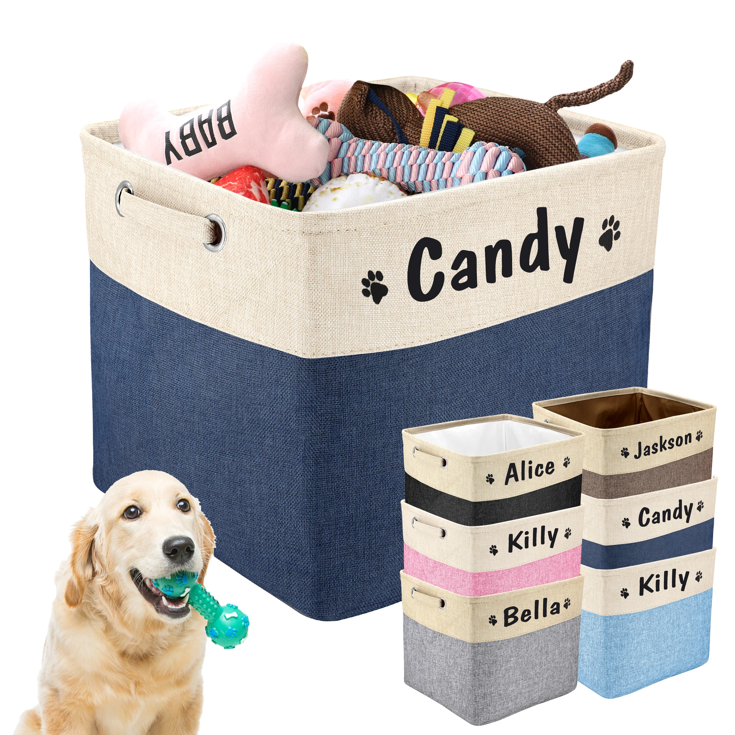 Cesta de almacenamiento de juguetes para perros personalizada, bolsa de lona plegable para perros, caja de almacenamiento de ropa de juguetes para mascotas, accesorios para perros, suministros para mascotas