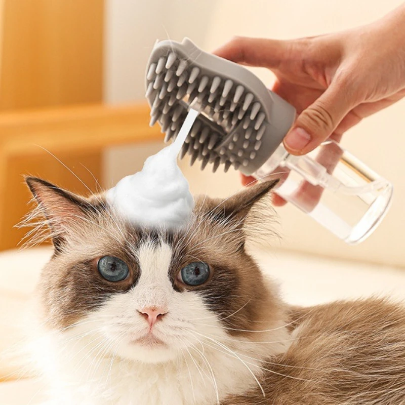 Cepillo de baño para mascotas con dispensador de jabón: herramienta de masaje y limpieza 2 en 1 para perros y gatos: exfoliante y espuma suaves - imagen 3
