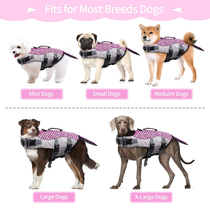 Benepaw-chaleco salvavidas de sirena para perro, ropa de baño ajustable para mascotas, flotación, piscina, playa, cachorro, Asa Ripstop - imagen 4