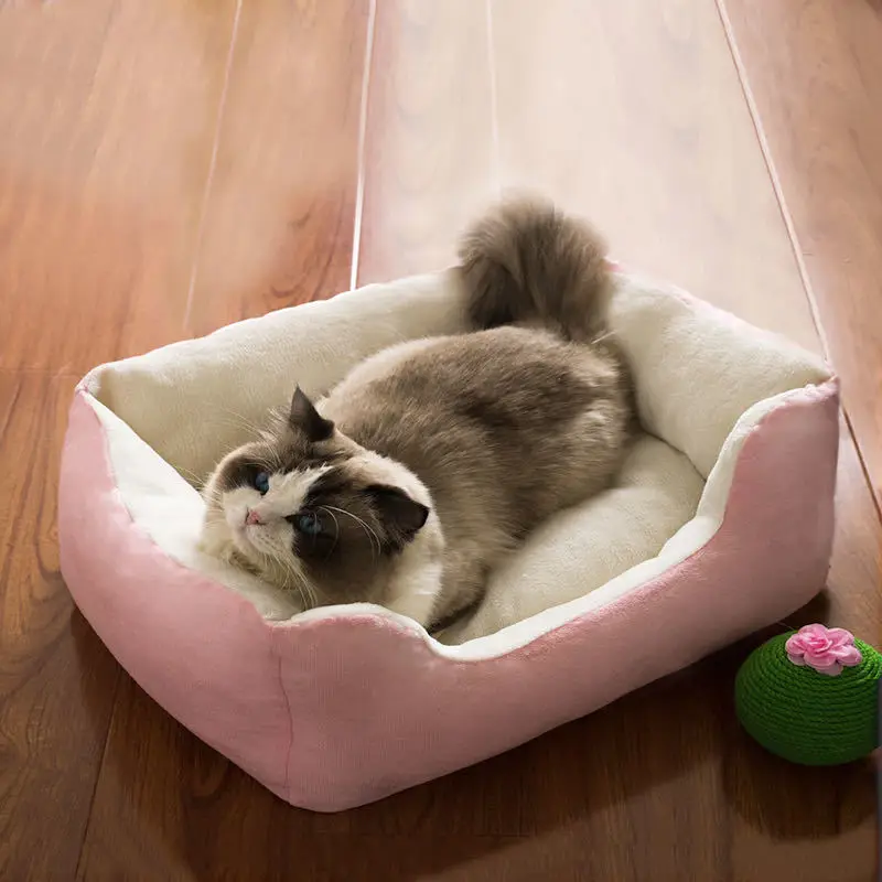Cama de felpa para mascotas, sofá cuadrado, colchón con cojín suave para gatos y perros, casa para gatitos pequeños, estera de peluche, cama, suministros para mascotas, accesorios - imagen 5