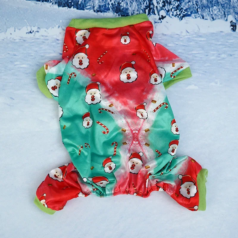 Ropa festiva para perros pequeños y medianos, pijamas navideños para perros, mono de cuatro patas con estampado de Papá Noel y árbol de Navidad - imagen 4