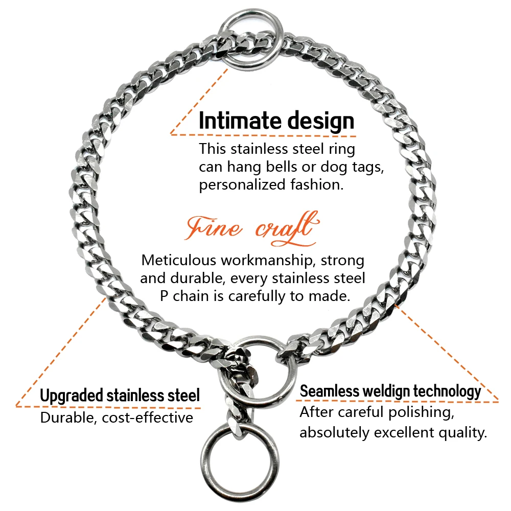 Collar de cadena de acero inoxidable para perro, Collar antideslizante de Metal para mascotas, Choke P, Chian cromado para perros medianos y grandes, entrenamiento de Pitbull - imagen 3