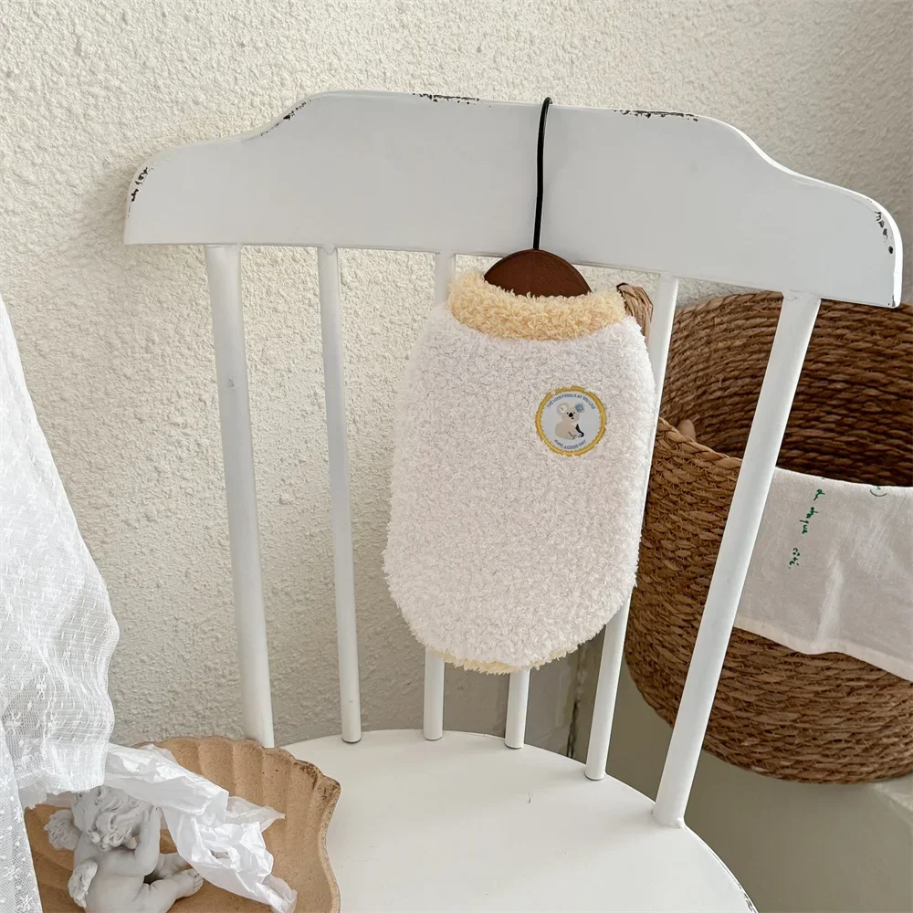 Chaleco de lana de cordero para otoño e invierno, Sudadera con capucha con cuello de color para mascotas, Jersey cálido para invierno, ropa para perros pequeños, ropa de terciopelo para el hogar - imagen 5