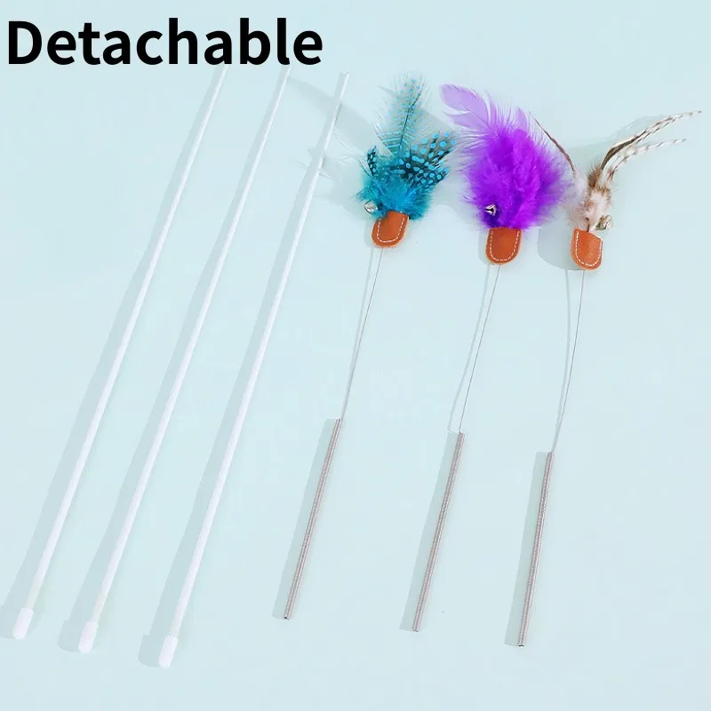 Juguete para gatos, juguetes interactivos con mango de resorte para gatos, palo de Teaser, palos de plumas autohi, juguete para gatos con campana, productos para mascotas - imagen 5