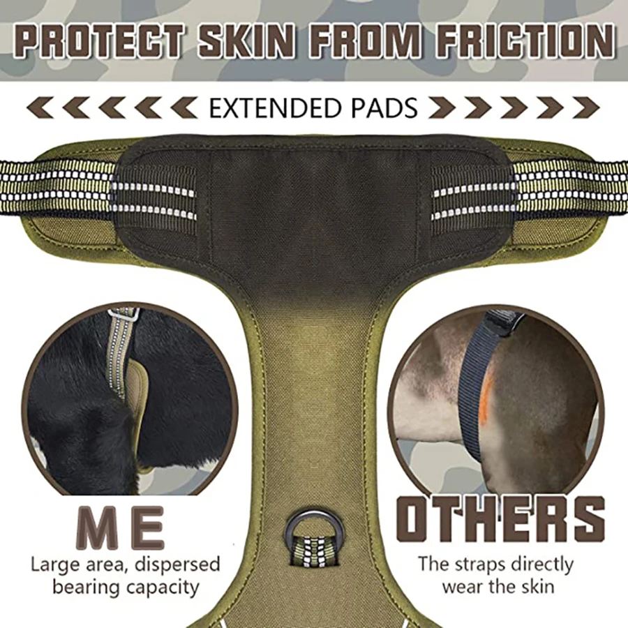 Arnés táctico para perros grandes, indoloro, sin extracción, chaleco duradero de estilo militar con correas reflectantes y mango de Control seguro - imagen 4