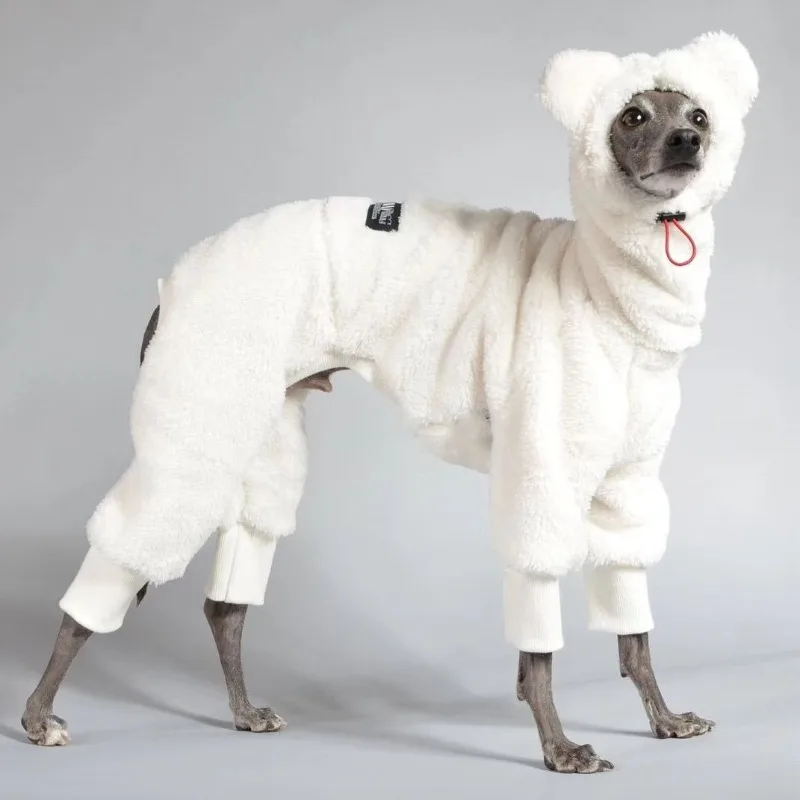 Ropa de invierno para perros, ropa para perros de cuatro patas de otoño, ropa de galgo gruesa de lana cálida, Sudadera con capucha, sombrero, disfraz ajustable para perros - imagen 2