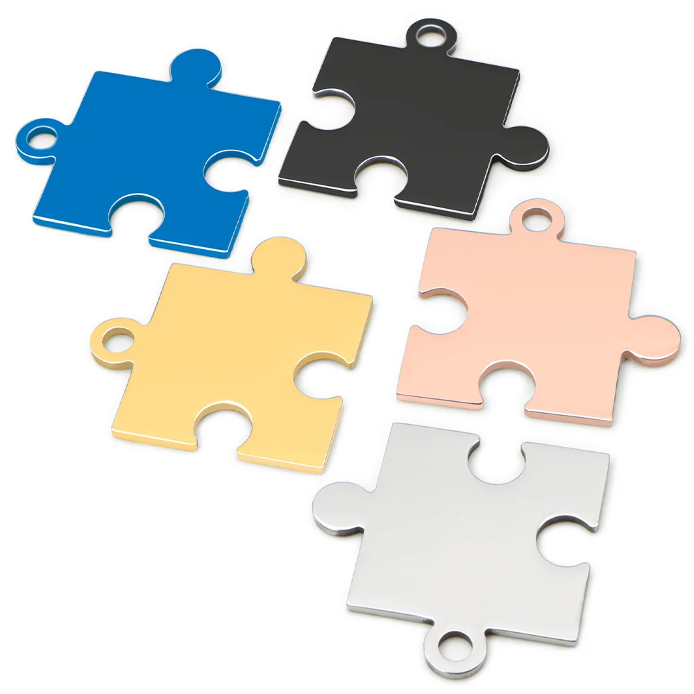 Colgantes de acero inoxidable con etiqueta de identificación de perro para Uds, colgantes de rompecabezas de moda, placa de pareja, joyería DIY, 100 - imagen 3