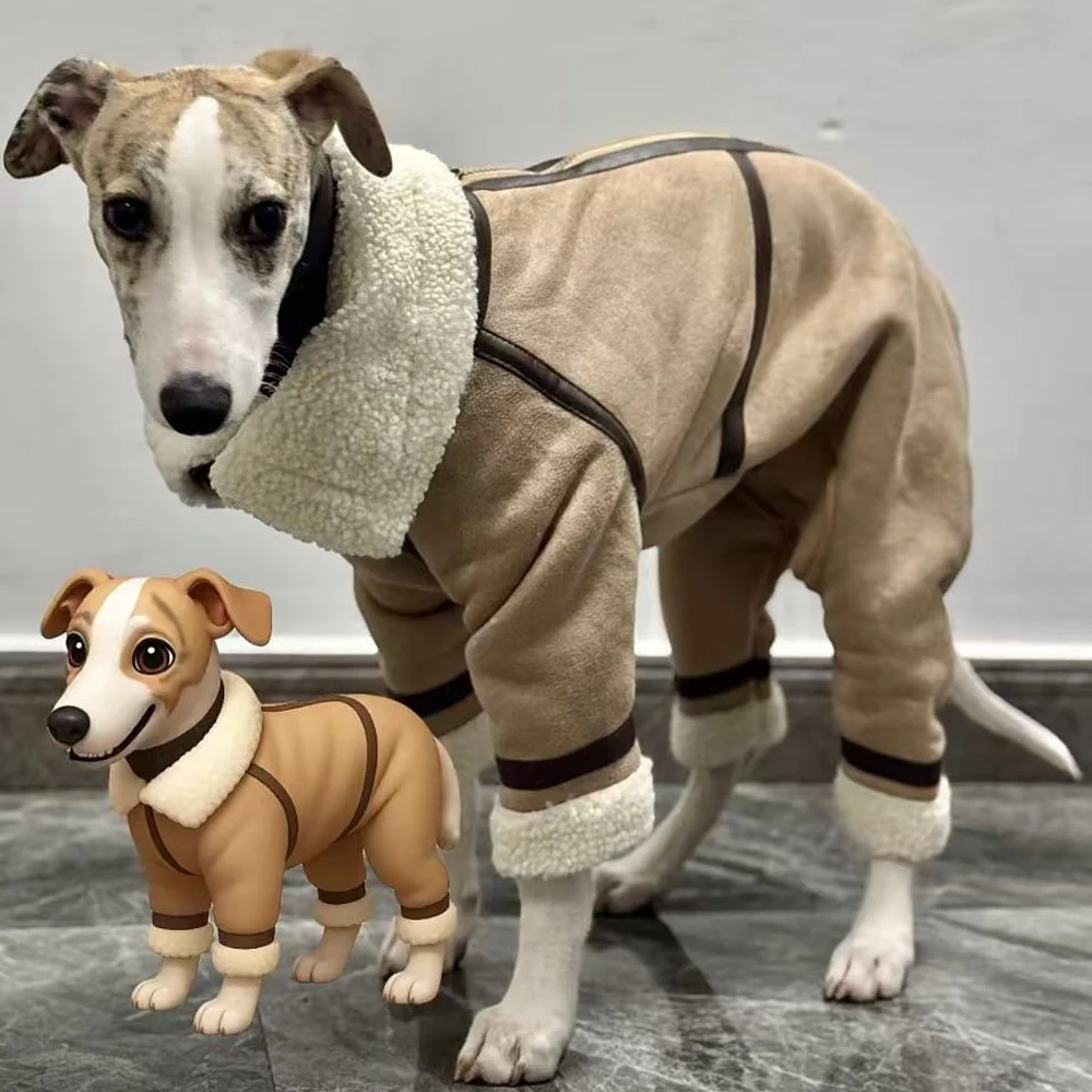 Chaqueta marrón de invierno para perros, elegante abrigo de algodón grueso ajustable para galgo italiano, chaqueta cálida a prueba de viento para Whippet