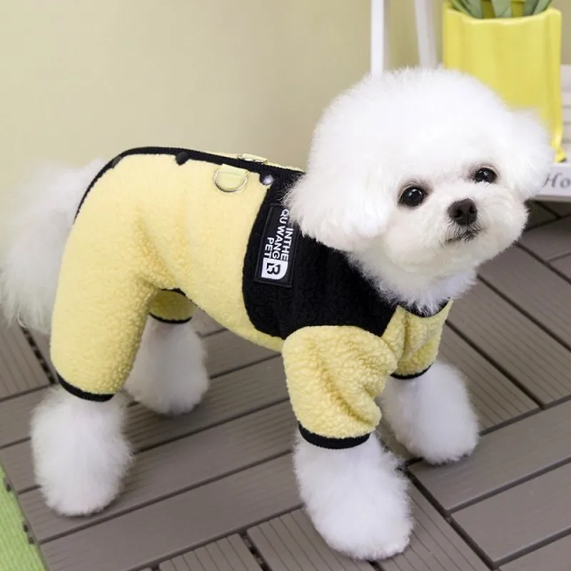 Ropa de invierno para cachorros, abrigo para perros de cuatro patas, mono de lana lisa para perros, chaqueta cálida para mascotas, pijamas de Bulldog Francés Chihuahua, trajes para perros - imagen 3