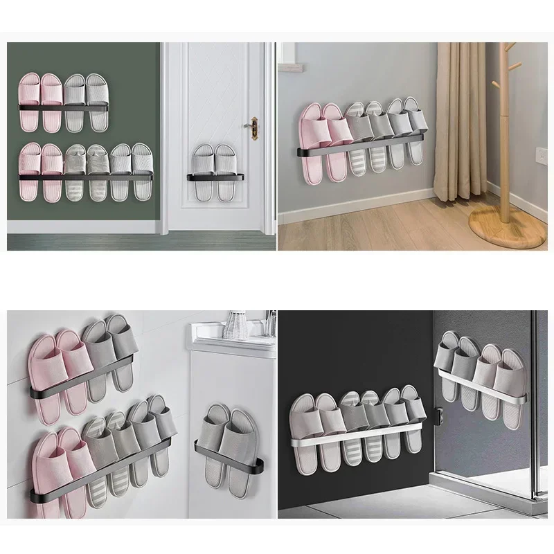 Estante para zapatillas de aluminio sin perforaciones, montaje en pared para baño, dormitorio, soporte colgante para zapatos, organizador, puerta de pared del inodoro, estante de almacenamiento de toallas - imagen 4