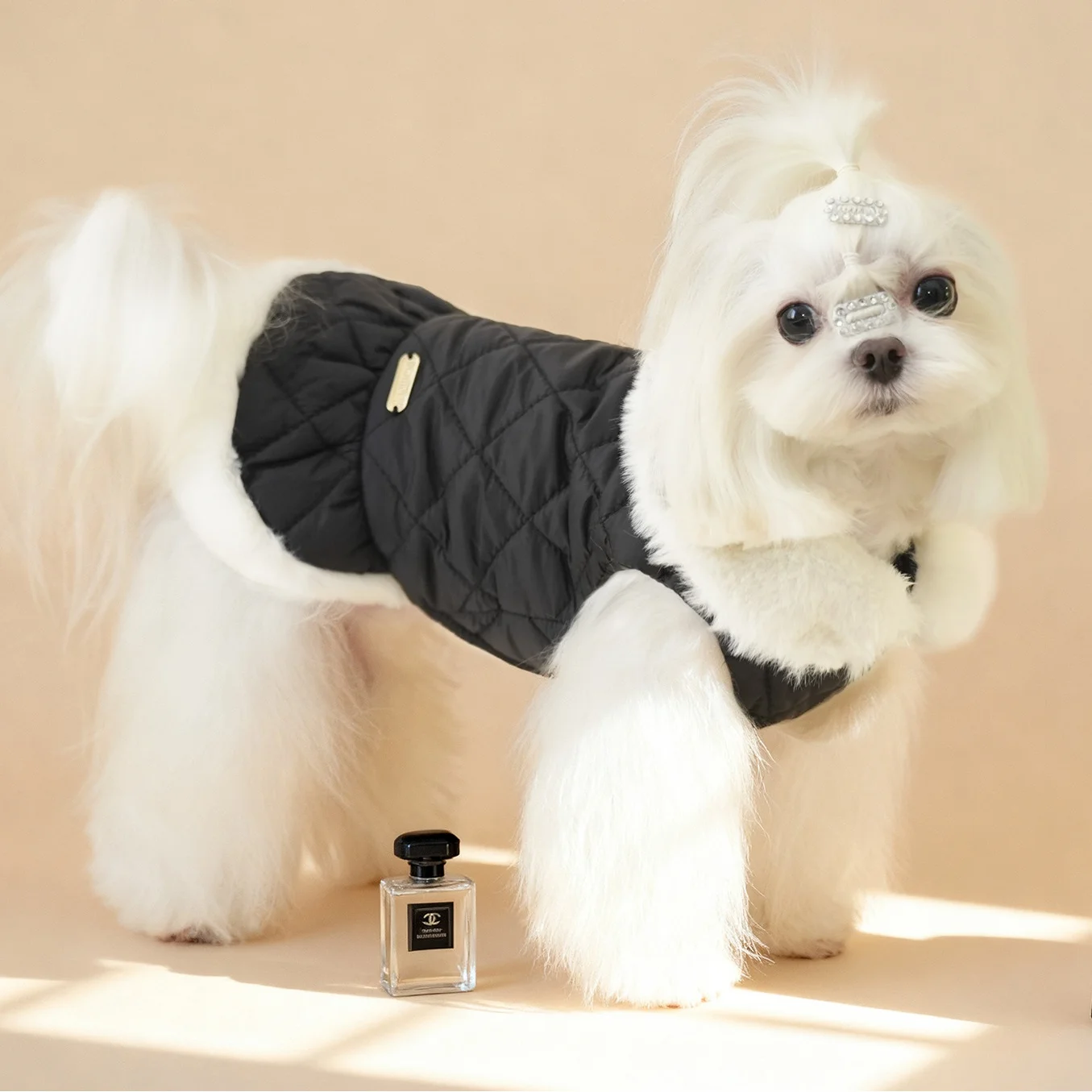 Chaleco acolchado impermeable para perros pequeños con cuello de felpa - imagen 2