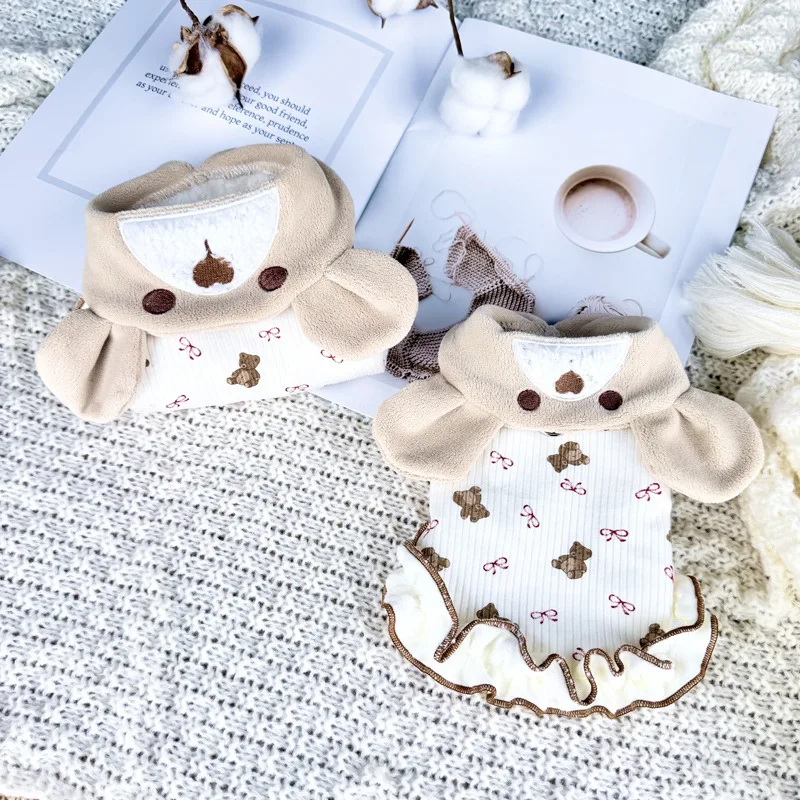 Vestido de terciopelo de encaje para mascotas, abrigo para perros pequeños y gatos, chaleco grueso de invierno, ropa para perros pequeños, ropa para cachorros