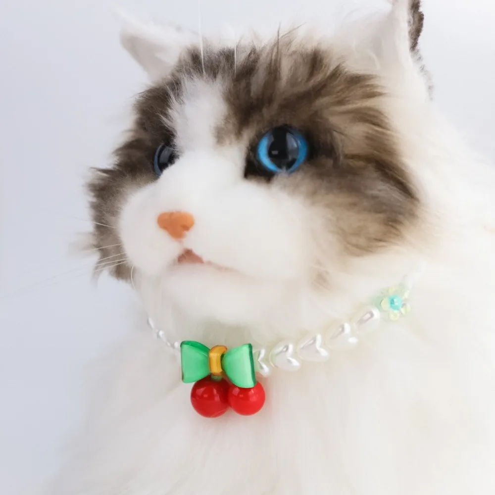 Collar de perlas para gatos y perros – Colgantes corazón, flor y cereza - imagen 4