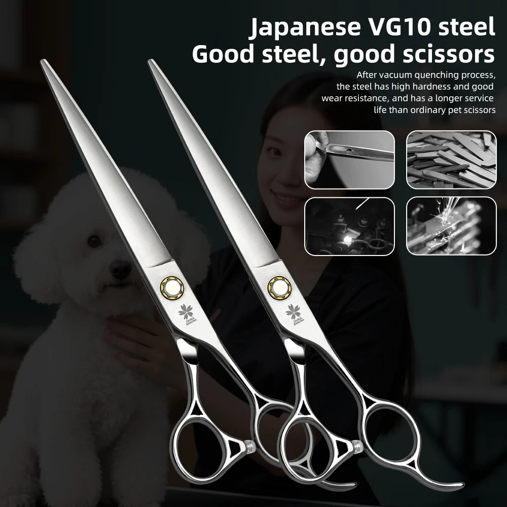 Tijeras rectas profesionales para el cuidado de mascotas, corte de área grande, acero japonés VG10, tornillos de rodamiento de 7,5 pulgadas, Teddy Bichon para estudiantes - imagen 3