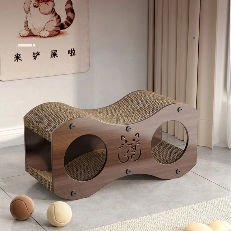 Garra para gato, madera de melocotón, resistente al desgaste, casa de juguete corrugada para gatos, Villa, rascadores de paja para mascotas, productos, suministros, accesorios para muebles - imagen 3