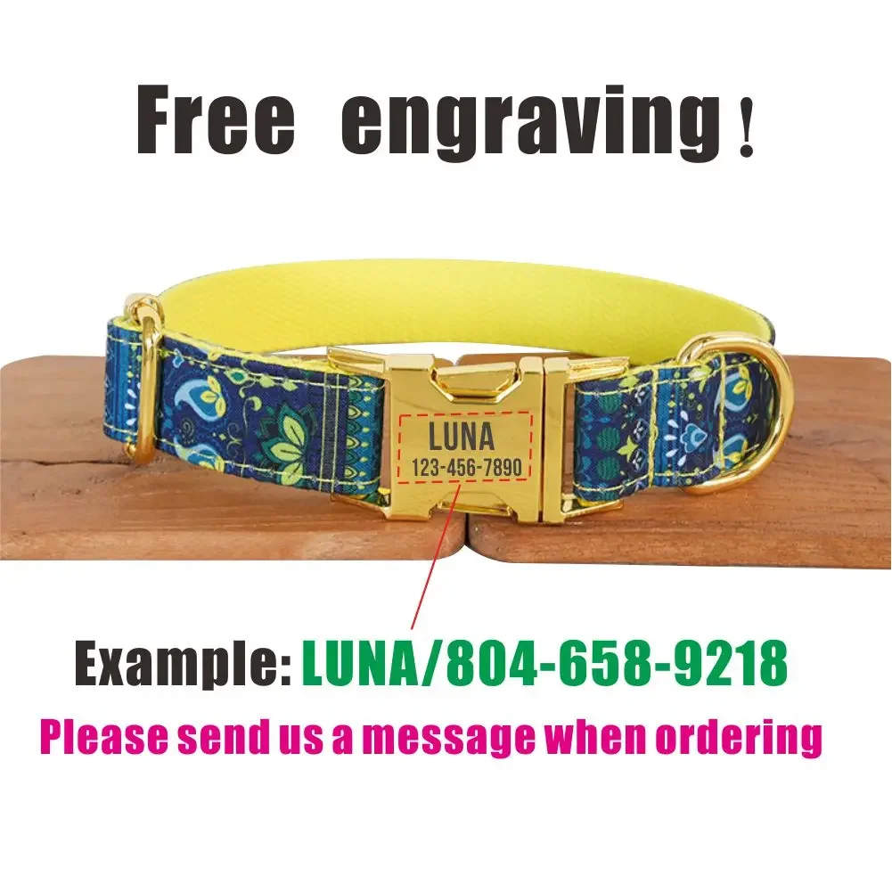 Collar de perro personalizado con grabado gratuito, correa para mascotas a juego, hebilla de Metal de contactos personalizados, Collar de hierba acuática dorada - imagen 4