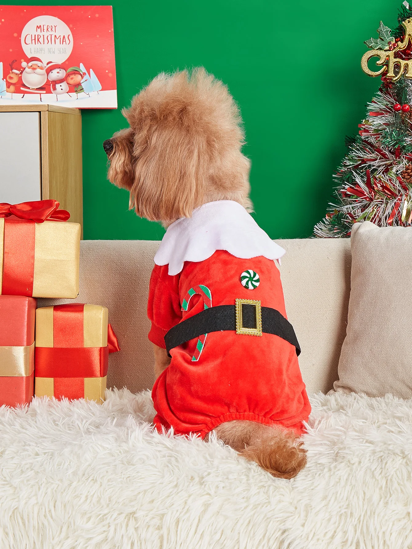 Mono de Cosplay de Papá Noel para perros, perros con bastón de caramelo y cálida para ropa suave, pijamas para perros, Disfraces para cachorros, ropa para gatos, Cos P de Navidad - imagen 2