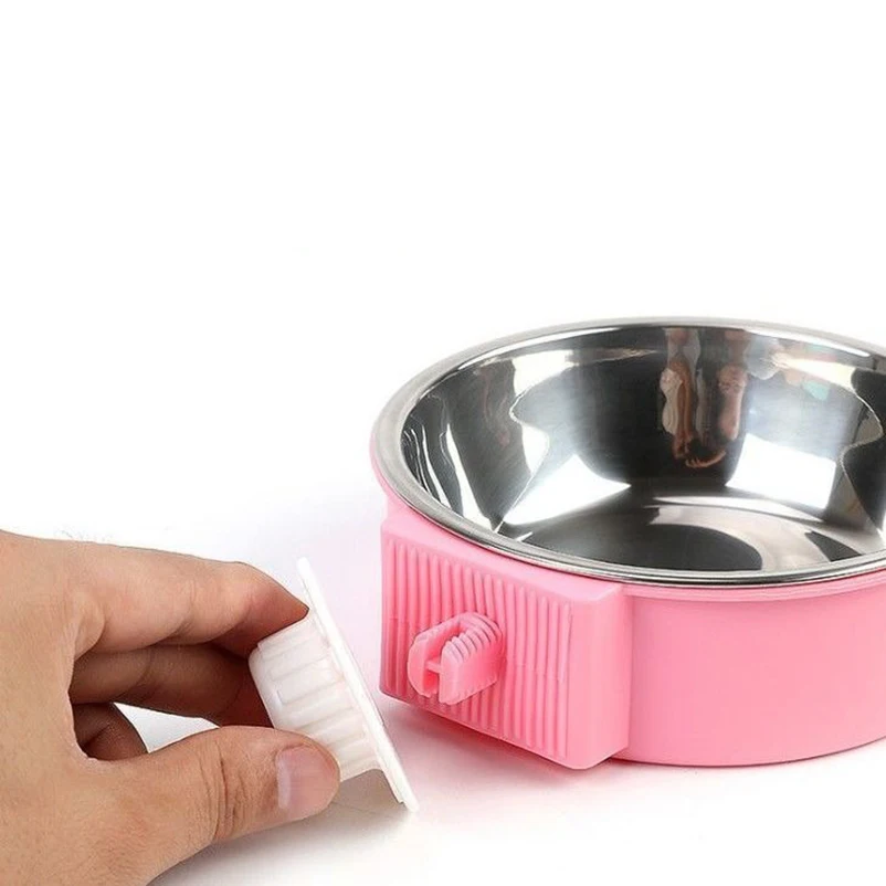 Cuenco colgante de acero inoxidable para perros y gatos, cuenco para comida, jaula colgante anti-arrizo, valla fija para cuencos de agua, suministros para mascotas - imagen 5
