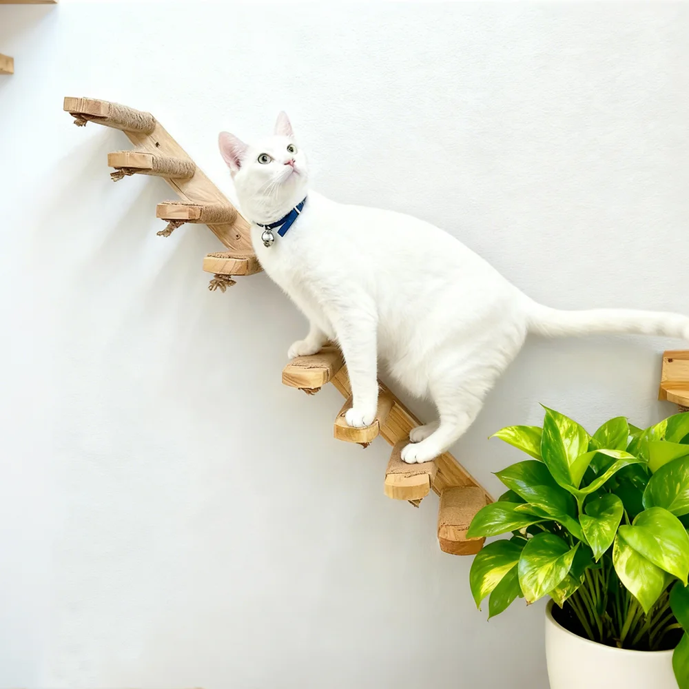 Casa de escalada para gatos hecha de madera maciza, escalera de escalada para gatos de Sisal, poste rascador duradero para gatos, muebles para mascotas