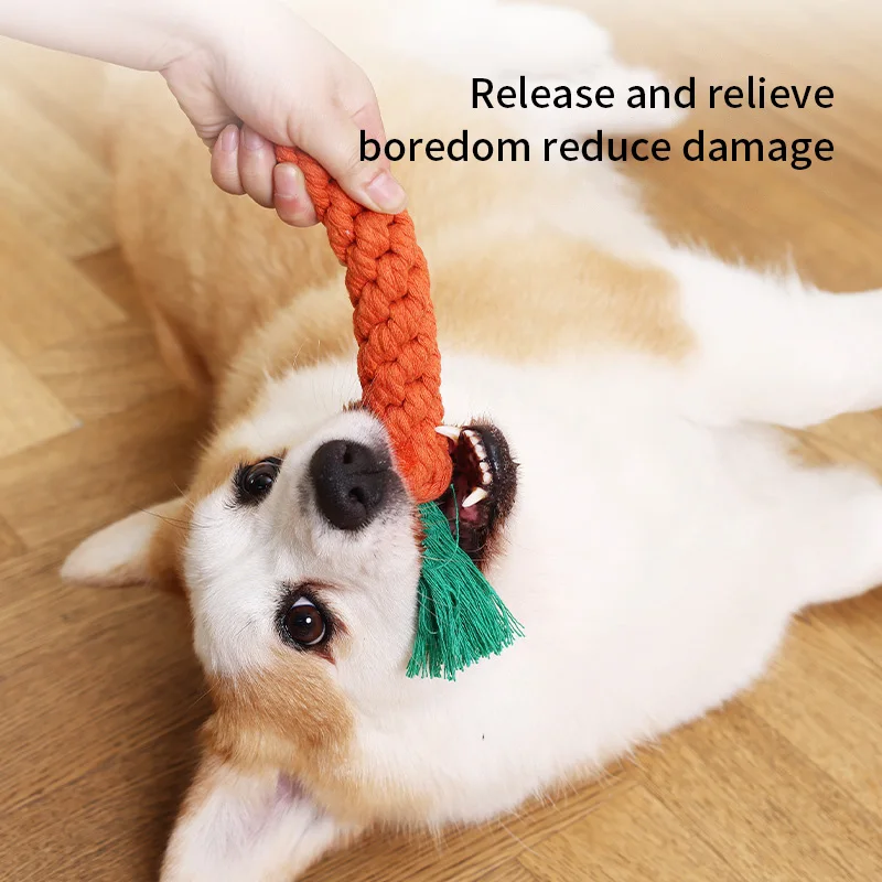 Cuerda para morder de perro zanahoria, juguetes para perros, seguro, duradero, trenzado, juguetes para masticar para perros, resistente, limpieza Molar de dientes, cuerda de algodón, 1 Uds. - imagen 2