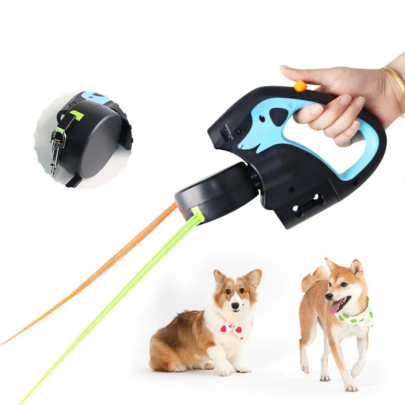 Correa automática para mascotas de alta calidad, doble para perros pequeños y medianos, para caminar de noche, ruleta retráctil, correas para cachorros y perros con luz