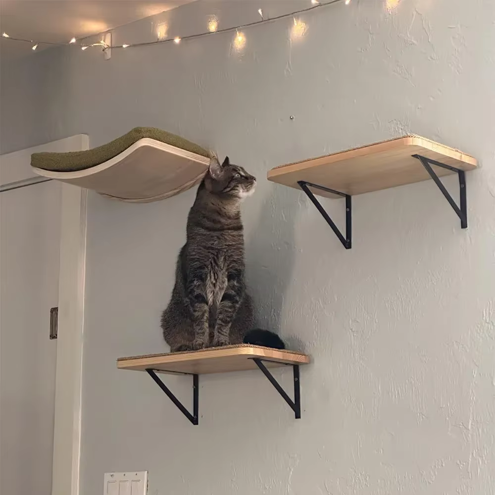 Mueble de pared para gatos con hamaca, rascador y escalerilla - imagen 5