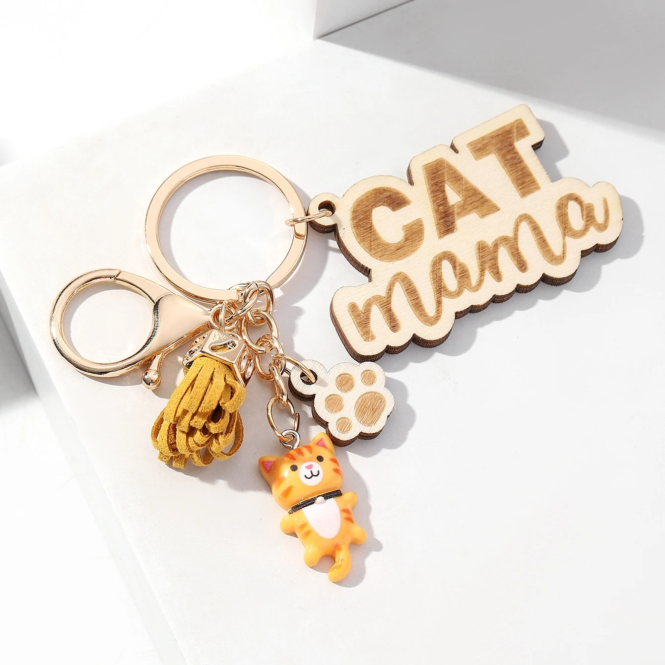 LLavero de gatito bonito, colgante de Pata de Gato con borlas, accesorios de moda para bolso, 1 unidad - imagen 2