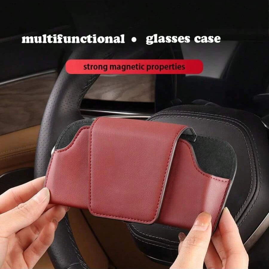 Soporte para gafas de sol para coche, estuche multifuncional de cuero para gafas de sol, organizador de gafas con Clip, caja de almacenamiento para gafas - imagen 2