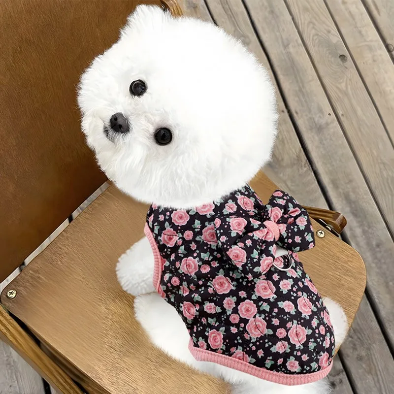 Ropa de invierno para perros pequeños, abrigo de lujo Floral para cachorros, chaleco cálido con lazo, chaqueta para mascotas, disfraces para Chihuahua Yorkie Dachshund, ropa para perros - imagen 3