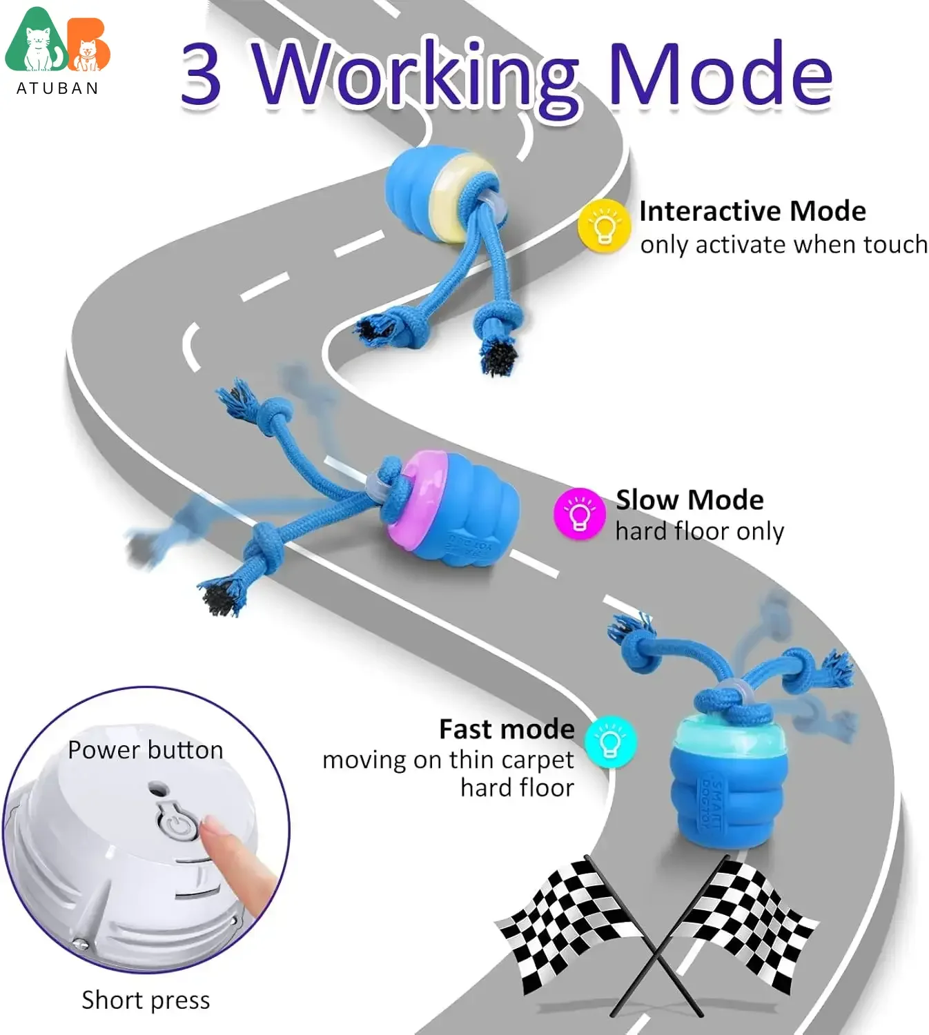 ATUBAN-juguetes interactivos para perros con movimiento activado, juguete chirriante para perros, pelota rodante activa, pelota malvada para entrenamiento diario, pelotas de piscina - imagen 2