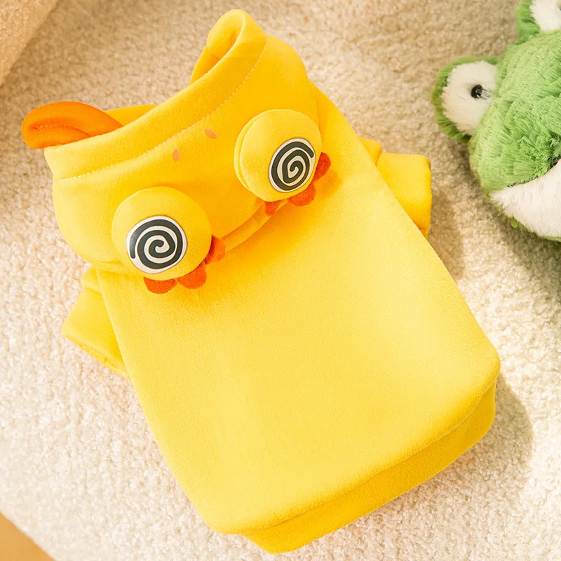 Sudadera con capucha de rana amarilla para gato, chaqueta cálida de algodón para perros pequeños, medianos y grandes, ropa informal bonita para mascotas, Otoño e Invierno - imagen 4