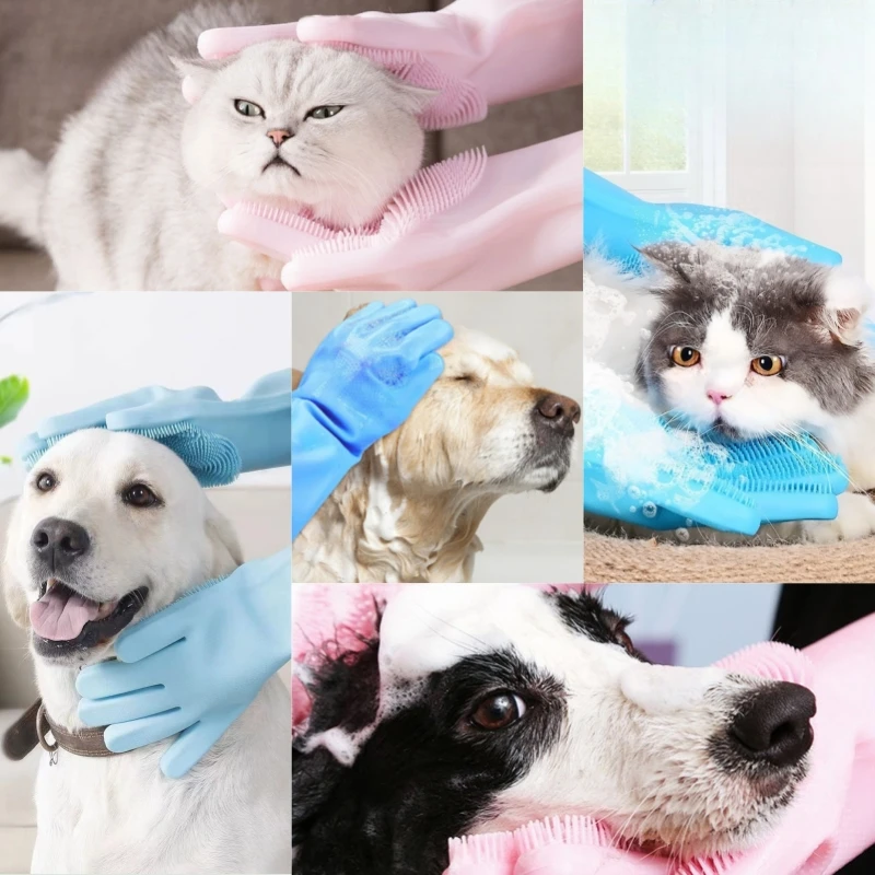 Guantes de limpieza para el cuidado de mascotas, guante de champú para baño para perros y gatos, limpiador mágico para lavavajillas, guante de silicona para depilación de perros - imagen 2