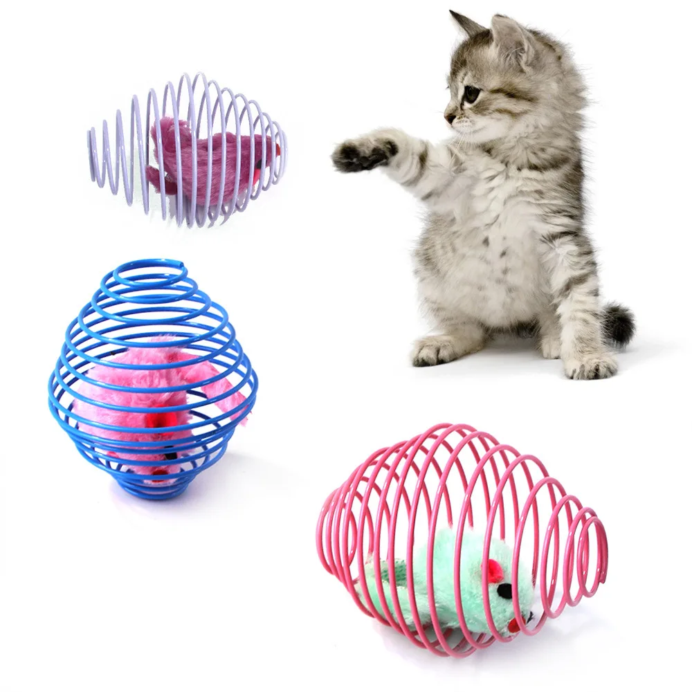 Pelotas de juguete para gatos, divertidos juguetes elásticos con resortes para gatitos, ratas enjauladas interactivas, bolas rodantes para gatos, accesorios para gatos de Color aleatorio para mascotas - imagen 2