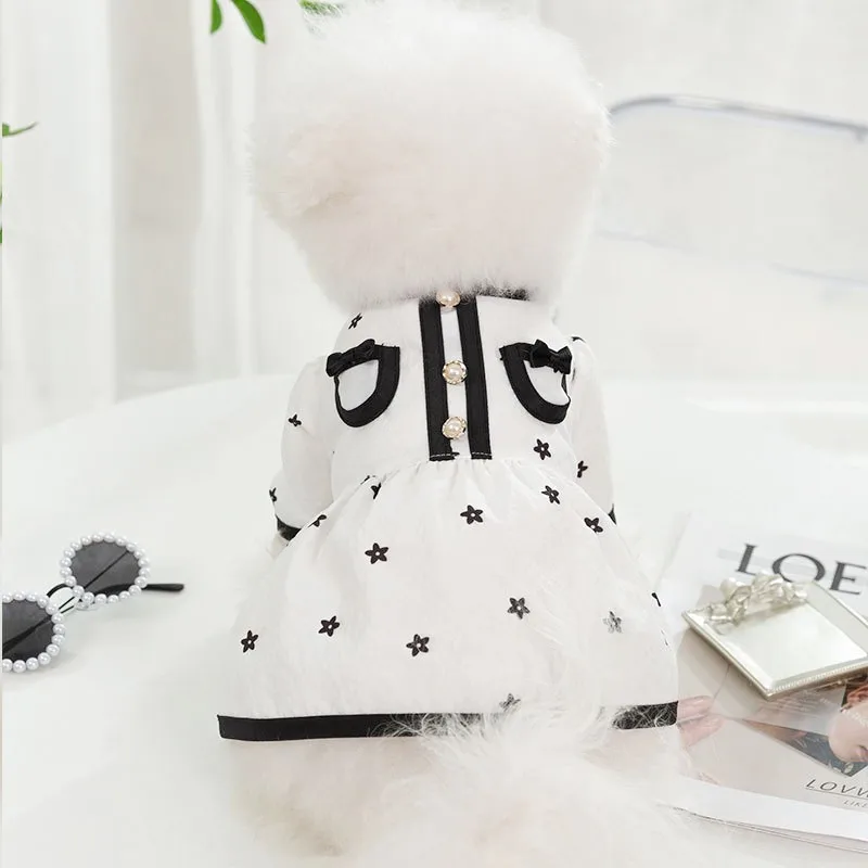 Ropa para perros pequeños, vestido de verano para cachorros, falda con estampado de gato, bichón, Chihuahua, blanco y negro, vestidos transpirables para mascotas - imagen 3