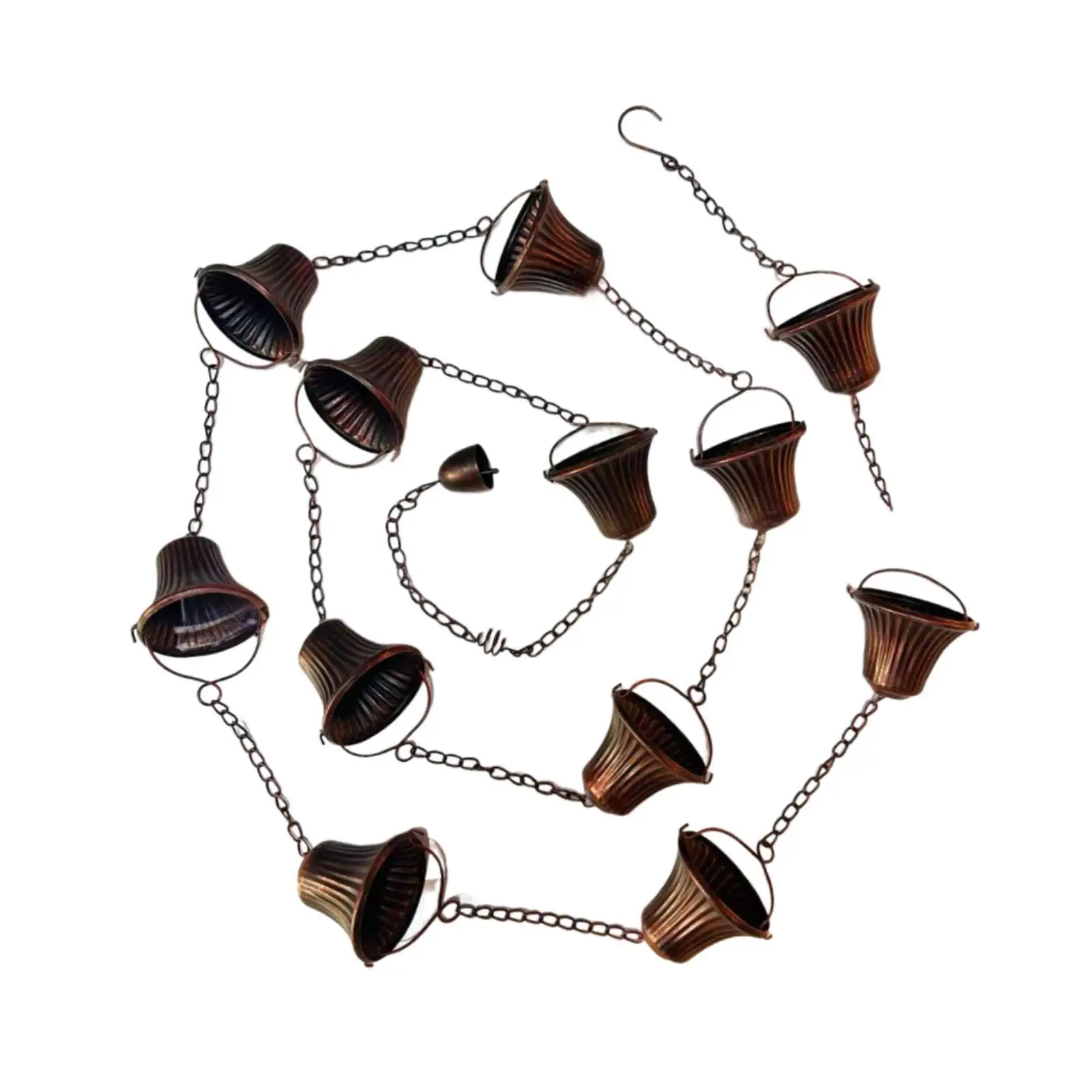 Cadenas de lluvia para canalones resistentes de 12,5 pies para drenaje de aleros, para bajante con 12 tazas decorativas para techos, toldos de patio al aire libre - imagen 3