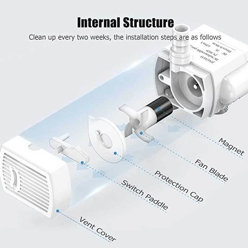 Bomba de agua para gatos con iluminación, recordatorio, bomba de agua ultrasilenciosa, detener funcionar sin agua, evita que se seca durante la fuente de agua para mascotas - imagen 4
