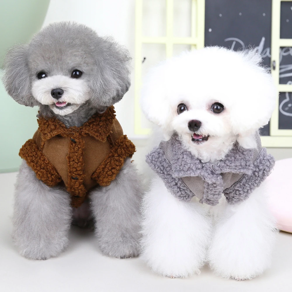 Ropa de cuero para perros, abrigo cálido con Cuello de piel, chaqueta para perros, abrigos, chaleco para perros pequeños y medianos, trajes de invierno para mascotas - imagen 3