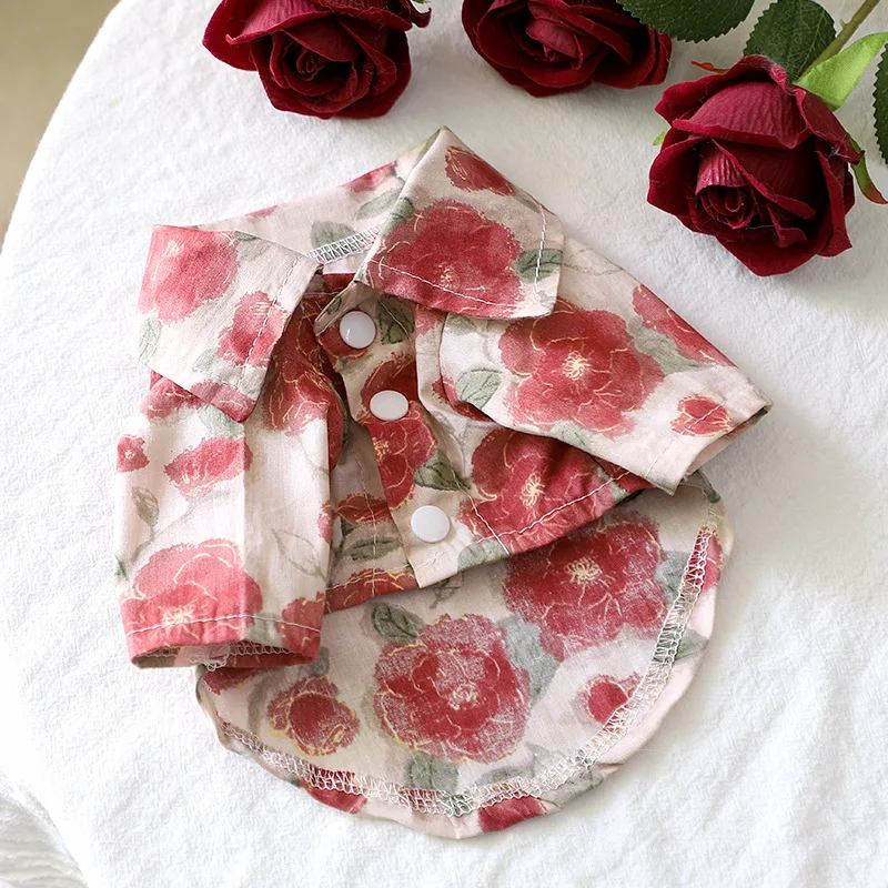 Camisa con cuello de flores para mascotas, camisa de vacaciones para perros, protector solar para perros pequeños, ropa de dos piernas, ropa para cachorros