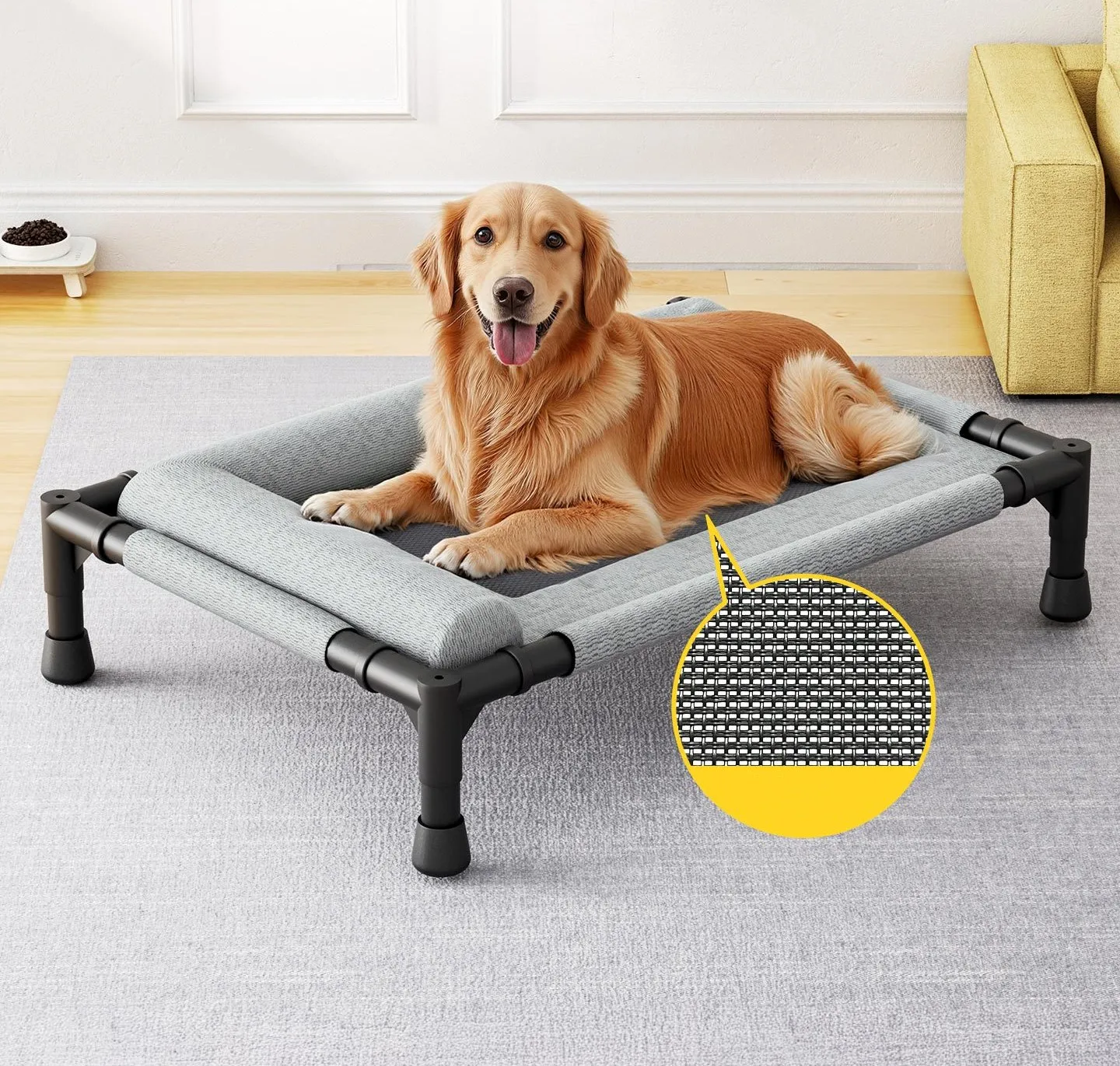 Cama elevada para perro con estructura metálica y malla transpirable