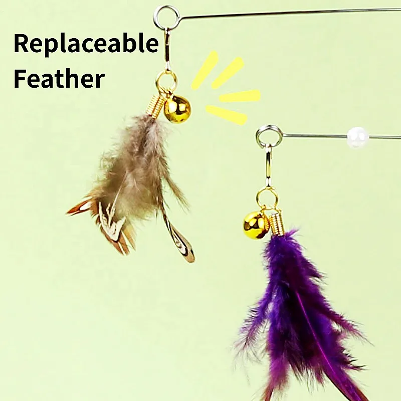 Juguete para gatos, palo de plumas, juguetes para gatos, mango retráctil interactivo, juguetes para gatos, palos de burlas, alambre de acero, juguete para gatos con campana - imagen 4