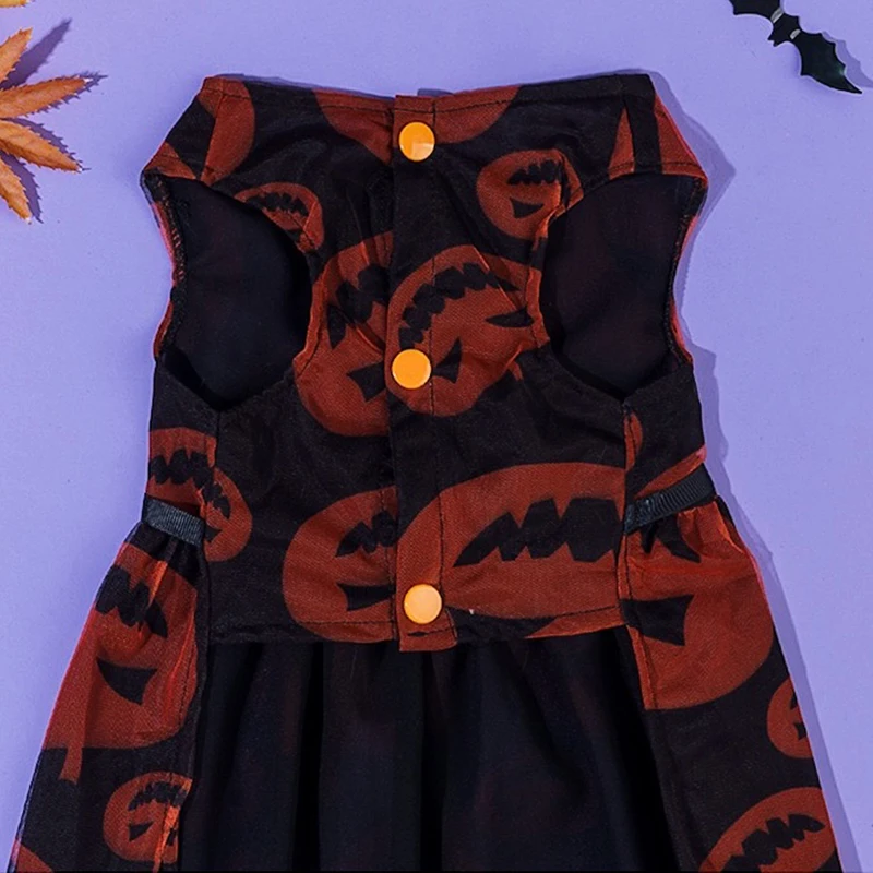 Vestido de disfraz de Halloween de calabaza oscura para niña, chaleco con nudo de lazo negro para gato, monos, velos góticos en capas, ropa para perros pequeños y medianos - imagen 4