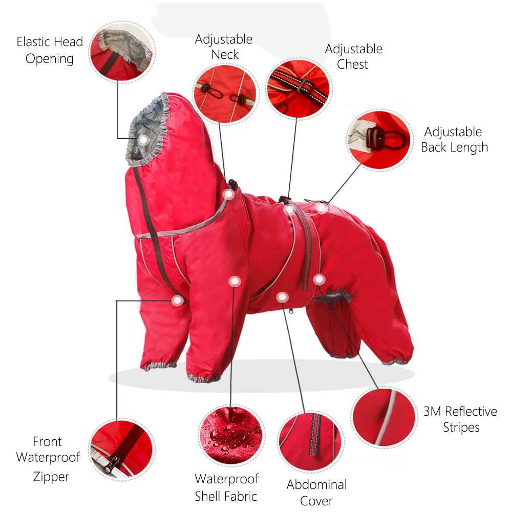 Chubasquero para perros grandes, suave, transpirable, a prueba de nieve, a prueba de viento, chaqueta de lluvia para mascotas, abrigo impermeable de seguridad para perros al aire libre con piernas - imagen 4